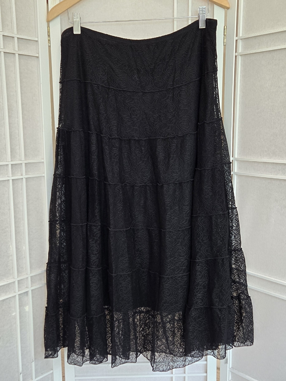 Vintage Y2k Max Edition Black Tiered Lace A-Line Skirt